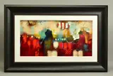 'Red Montage', a colourful abstract from the husband by John and Elli Milan, mixed media on board, sold Nov 2020