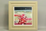 'East Coast Sail', a field of wild flowers, sailing boats beyond, by Emma S Davis, mixed media on board, sold Nov 2020