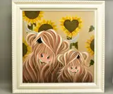 'Sunshine', a stylised Bull and Cow against sunflowers, signed by Jennifer Hogwood, oil on canvas, sold Nov 2020
