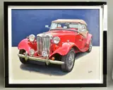 '1954 MG TD MIDGET', a classic British sports car, signed by Roz Wilson, oil on canvas, sold Nov 2020