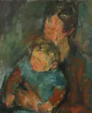 Portrait of Dame Elisabeth Frink with her son Lin Jammet Signed Oil on by William Thomson, Oil on canvas, sold Aug 2020