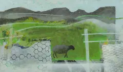 Sheep and Fence on Dartmoor by Philip Hicks, acrylic on canvas, sold Aug 2020