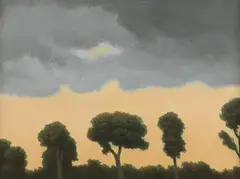 Trees beneath a darkening sky Oil by Algernon Newton, oil, sold Aug 2020