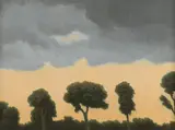 Trees beneath a darkening sky Oil by Algernon Newton, oil, sold Aug 2020