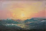 Sunset over a choppy sea Signed Oil by Diyarbakirli Tahsin, Oil on canvas, sold Aug 2020