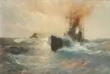 Battleships at sea Signed and dated 1918 Oil by Franz Müller-Gossen, 1918, Oil on canvas, sold Aug 2020