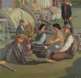 Workers at rest Signed and dated 1929 Oil by Thomas Saunders Nash, 1929, Oil on board, sold Aug 2020