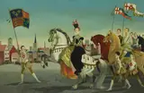Elizabeth I on horseback at the end of a procession by Doris Zinkeisen, 1961, Oil on canvas, painted in, sold Aug 2020
