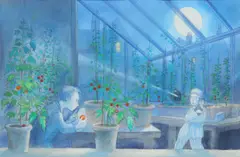 It was just me and a big round moon up there and tomatoes all around me by Michael Foreman, Watercolour with pencil, sold Aug 2020