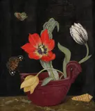 Tulips in a Porphyry Duck Signed with monogram and by Maxwell Armfield, Tempera on board, sold Aug 2020