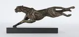 Cheetah outstretched Signed with initials and dated 2005 Bronze on a by Hamish Mackie, 2005, Bronze on a black marble base, sold Aug 2020