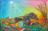 Shepherd and a ram Signed and dated 99 Oil by Sven Berlin, Oil on board, sold Aug 2020