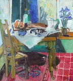 Mussels with a Loaf of Bread Signed and dated 91 by John Watson, 1990, Oil on canvas, sold Aug 2020