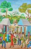 Village life Signed Oil by Louines Mentor, Oil on board, sold Aug 2020