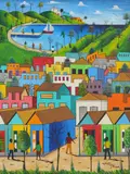View of a coastal town by Fritzner Lamour, Oil on board, sold Aug 2020