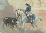 Bull charging the picador by John Skeaping, watercolour and bodycolour, sold Aug 2020