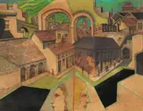A town of two halves Signed and dated Aug 19th 1929 by Gabriel van Schnell, Pencil, ink, watercolour, wash, and gum arabic, sold Aug 2020