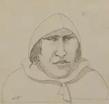Head study of a man in monastic dress by Gabriel van Schnell, 1930, Ink Largest, sold Aug 2020