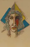 Portrait of a lady in a yellow and blue headdress by Gabriel van Schnell, 1930, Ink, coloured ink and bodycolour Largest, sold Aug 2020
