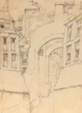 View of an arcade in the city by Gabriel van Schnell, Ink and wash Largest, sold Aug 2020