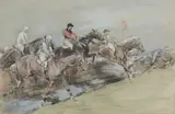 The Grand National - The Water Jump Watercolour by George Denholm Armour, Watercolour, pencil and bodycolour, sold Aug 2020