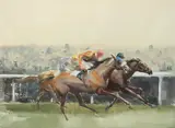 The final furlong Signed and dated 67 Watercolour and bodycolour 54 by John Skeaping, Watercolour and bodycolour, sold Aug 2020