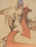 Female nude on a unicorn by Gabriel van Schnell, 1933, Pencil and coloured ink Largest, sold Aug 2020