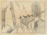 Landscape with a figure and birds by Keith Vaughan, pencil, sold Aug 2020