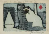 Self portrait with cat by Julian Trevelyan, pencil, sold Aug 2020