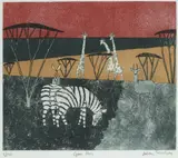 Game Park Signed by Julian Trevelyan, Etching and aquatint in colours, sold Aug 2020