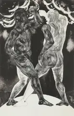 Fighters Signed by Lin Jammet, Etching with dry-point and aquatint, printed at Greshams, sold Aug 2020