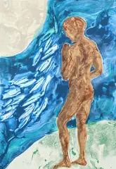 Figure by a river Signed in by Lin Jammet, Screenprint in colours, sold Aug 2020