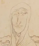 Portrait of a figure in a landscape by Gabriel van Schnell, 1931, Ink Largest, sold Aug 2020