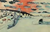 Bip flying over the city Signed by Marcel Marceau, Lithograph, sold Aug 2020