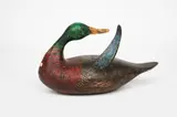 Mallard painted wood bird sculpture with applied eyes incised signature Guy by Guy Taplin, sculpture, sold Aug 2020
