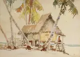 PENANG BEACH Three Malaysian paintings by Yang Mansheng, 1948, ink and colour on paper, sold Jul 2020