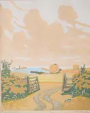 The Open Gate woodcut in colours on paper by Hall Thorpe, woodcut, offered Mar 2020