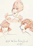 Study for three Young Women pen and sepia ink on paper by Dorte Clara Dodo Burgner, ink on paper, sold Mar 2020