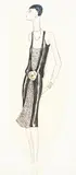 Lady in a Black Evening Dress pen and ink on paper by Dorte Clara Dodo Burgner, ink on paper, sold Mar 2020
