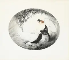 Women with a parasol by Jean Hardy, pencil, sold Mar 2020