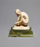 Dreaming a carved ivory figure on flaring green onyx base by Ferdinand Preiss, sculpture, sold Mar 2020