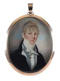 Portrait miniature of gentleman in a blue coat and by Alexander Gallaway, oil, offered Mar 2020