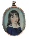 Portrait miniature of a boy in a blue jacket Oval by Edward Burch, oil, offered Mar 2020
