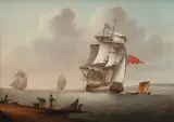 An English yacht and other vessels off the coast by Francis Hustwick, 1822, Oil on panel, offered Mar 2020