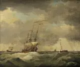Reefed ship in high winds Signed Oil by Francis Swaine, Oil on canvas, sold Mar 2020
