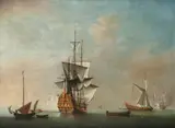 A Royal Man-o'-war firing a salvo by Peter Monamy, Oil on canvas, sold Mar 2020