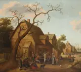 Village scene with figures at a table outside a by Joost Cornelisz Droochsloot, 1640, Oil on canvas, offered Mar 2020