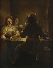 Card players in candlelight Oil by Jacob Duck, Oil on canvas, sold Mar 2020