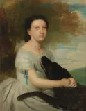 Portrait of a young lady with a collie in a landscape Signed and dated by James Andrews, 1864, Oil on canvas, sold Mar 2020