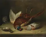 Still life with dead game on a ledge by George Jackson, 1860, Oil on canvas, sold Mar 2020